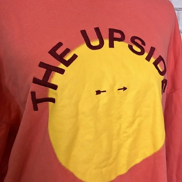 The Upside Coral & Yellow Embroidered Logo Pullover Sweatshirt XS - Picture 2 of 9